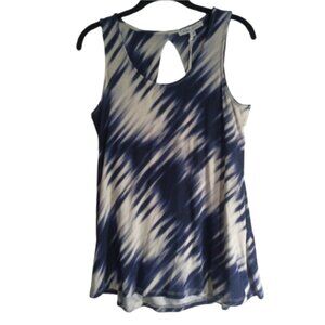 Rose + Olive Top Womens Size M Sleeveless Blue White Stretch Layered Back